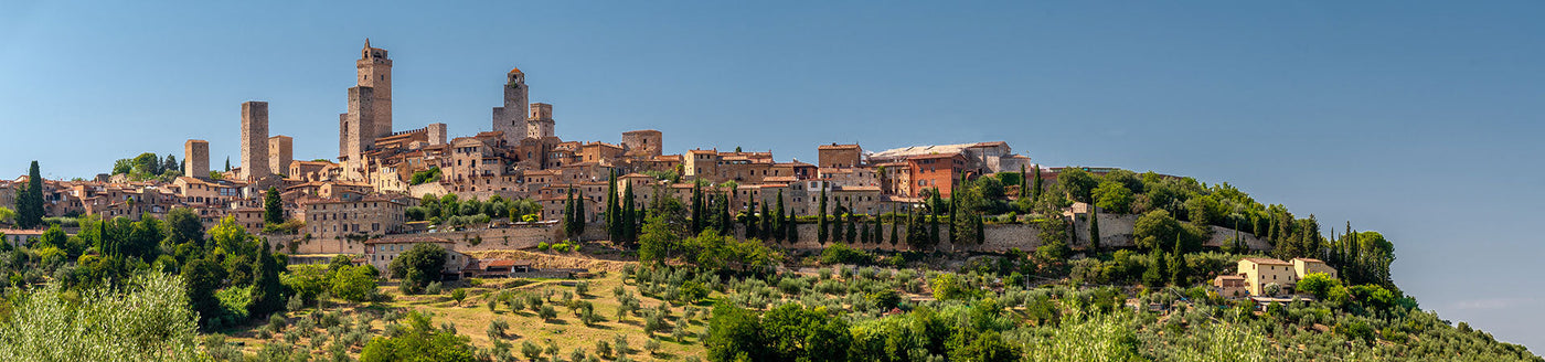 San Gimignano mit historischen Türmen und Weinbergen, bekannt für Weine wie Vernaccia di San Gimignano
