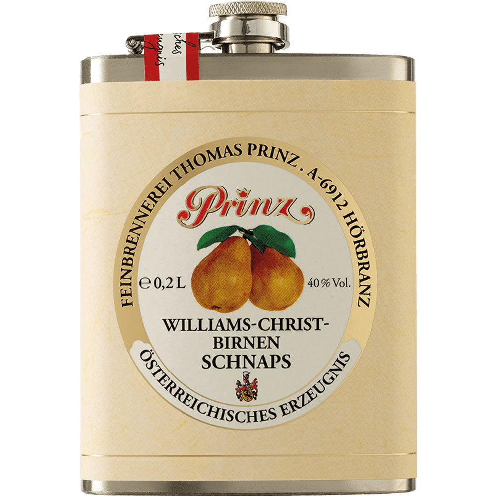 Prinz Williams-Birnen Schnaps im Edelstahl-Flachmann 40% 0,2 Liter