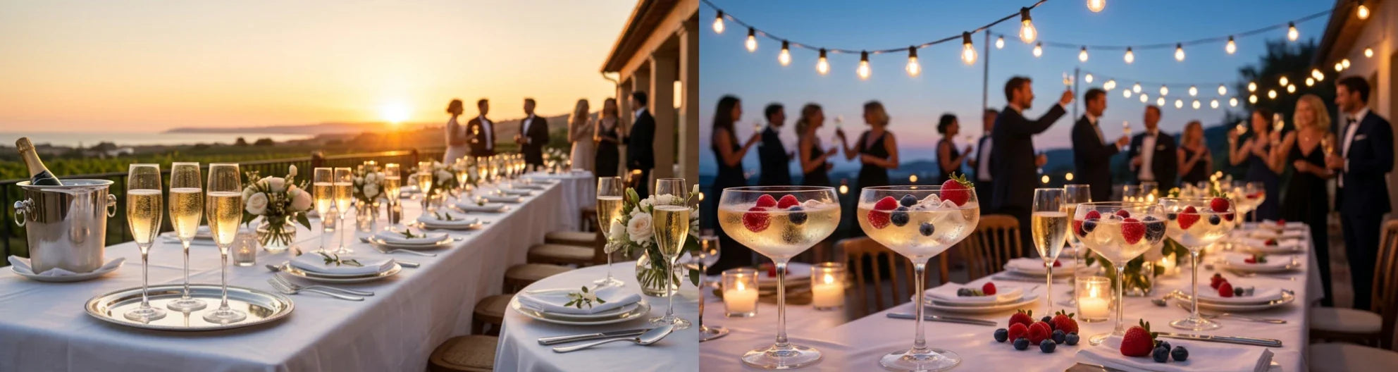 Ein filmisches Panoramafoto , das den ultimativen Champagner-Lifestyle rund um Moet & Chandon einfängt und zeitlose Eleganz nahtlos mit moderner, lebhafter Feierlichkeit verbindet.