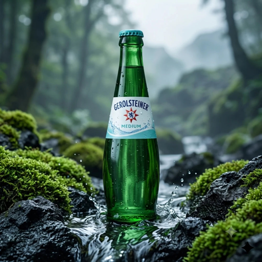 Gerolsteiner Flasche und Quelle