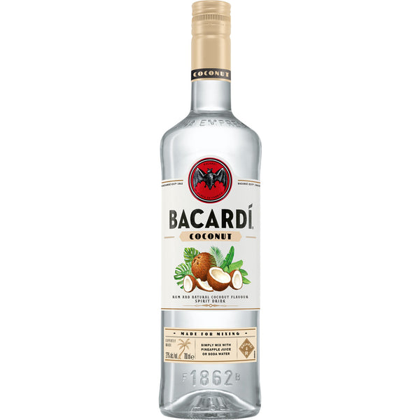 Bacardí Coconut Rum 32% Vol., 0,7 Liter - ideal für tropische Cocktails, mit Kokosnuss-Illustration auf dem Etikett.