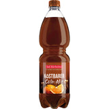 Eine 1-Liter-Flasche Bad Dürrheimer Kostbarer Cola-Mix PET (9er-Pack, EINWEG), ein koffeinhaltiges Erfrischungsgetränk von Bad Dürrheimer, mit einem Orangen- und Cola-Etikettendesign.