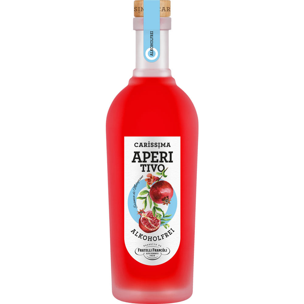 Luigi Francoli Carissima Aperitivo Alkoholfrei 0,7L ist ein alkoholfreier Aperitif mit Granatapfel-Sauerkirsche-Geschmack und einem Granatapfel-Etikett - ideal zum Mixen in alkoholfreie Cocktails.
