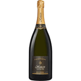 Eine 1,5-Liter-Magnum Champagne Mailly Grand Cru Brut Reserve von Champagne Mailly mit Goldfolienverschluss und elegantem schwarzem Etikett.