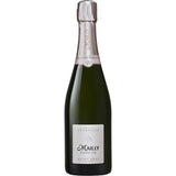 Eine 0,75-L-Flasche Champagne Mailly Grand Cru Extra Brut Millesime 2019 mit silbernem Folienverschluss und weißem Etikett ist das Highlight dieses Spitzenjahrgangs von Champagne Mailly.