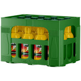 Eine grüne Plastikkiste enthält mehrere Flaschen Dietz Apfelsaft klar 12x 0,2 Liter (MEHRWEG) mit grünen Verschlüssen.