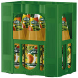 Grüne Kiste mit Dietz Apfelsaft naturtrüb 6x1L (MEHRWEG) Glasflaschen, mit sichtbaren Apfel- und Fruchtetiketten.