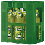 Grüne Kiste mit mehreren Flaschen Dietz Kiwi-Limette mit Aloe Vera 6x 1 Liter (MEHRWEG) mit Abbildungen von Kiwifrüchten auf den Etiketten.