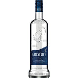 Eristoff Vodka 37,5% 1 Liter ist ein Premium-Vodka in einer Klarglasflasche mit dem blau-silbernen Etikett der Marke Eristoff und einem geprägten Wolfslogo, hergestellt in georgischer Tradition.