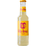 Genießen Sie den erfrischenden Zitronengeschmack der fritz-kola Fritz Limo Zitronen Limonade, erhältlich in einer 24x 0,20L (MEHRWEG) Klarglasflasche mit gelbem Etikett und Deckel mit dem kultigen Zwei-Gesichter-Logo.