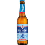 Fürstenberg Pilsener Alkoholfrei 20x0,33L (MEHRWEG): Braunglasflaschen mit blauem und rotem Etikett, die den klassischen Pilsener Geschmack in einem erfrischenden alkoholfreien Bier von Fürstenberg liefern.