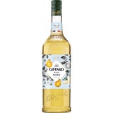 Eine 1-Liter-Flasche Giffard Birne Sirup Poire mit Williams Christ Birne und botanischen Illustrationen macht ihn zu einem perfekten alkoholfreien Sirup der Marke Giffard für Cocktails und Desserts.