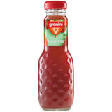 Kleine Glasflasche Granini Erdbeersaft, 24 x 0,2 Liter (MEHRWEG), mit rotem Verschluss.