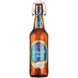 Eine Braunglasflasche der Hirsch Brauerei Weihnachtsbier 20x 0,5 Liter (MEHRWEG) mit festlichem Etikett und Kondenswasser, das diese Wurmlinger Spezialität präsentiert.