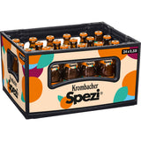 Ein Kasten Krombacher Spezi 24x 0,33 Liter (MEHRWEG) mit einem bunten Etikett und einem auffälligen Krombacher-Logo hebt dieses erfrischende Cola-Orange-Getränk hervor.