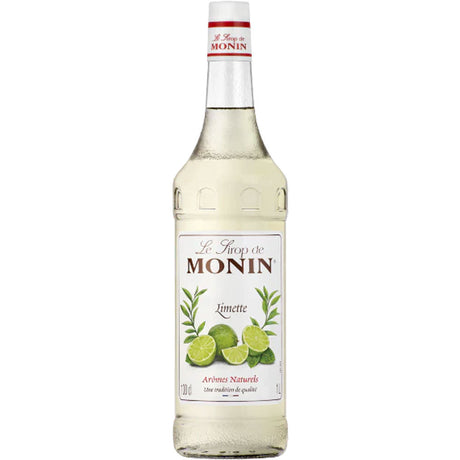 Monin Limette Sirup 1 Liter von Monin zeigt Limetten auf dem Etikett und ist ideal als Cocktailsirup oder erfrischender Limettensirup für Ihre Lieblingsdrinks.