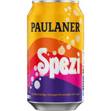 Die leuchtende Paulaner Spezi Dose 24x 0,33 Liter (EINWEG) verkörpert mit ihren auffälligen Schriftzügen und Sprudelmotiven den einzigartigen bayerischen Geschmack der klassischen Paulaner Cola Orangenlimonade.