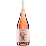 Eine Flasche Kühling-Gillot Rosé by Gillot Edition Hase trocken 2024 mit rosafarbenem Etikett und Kaninchenmotiv - ein idealer, lebendiger Sommerwein.