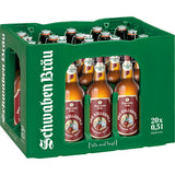 Eine grüne Kiste mit 20 Flaschen Schwaben Bräu Kellerpils Bügel, je 0,5L (Mehrweg), von Schwaben Bräu.