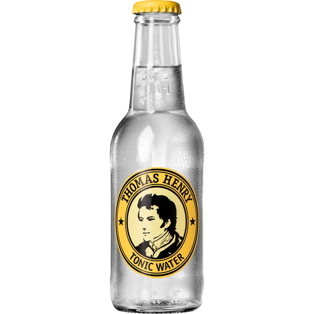 Thomas Henry Tonic Water 24x 0,2 Liter (MEHRWEG): Hochwertiges Tonic Water in klaren Glasflaschen mit gelbem Deckel und Etikett von Thomas Henry - ideal, um Ihr Gin-Tonic-Erlebnis aufzuwerten.