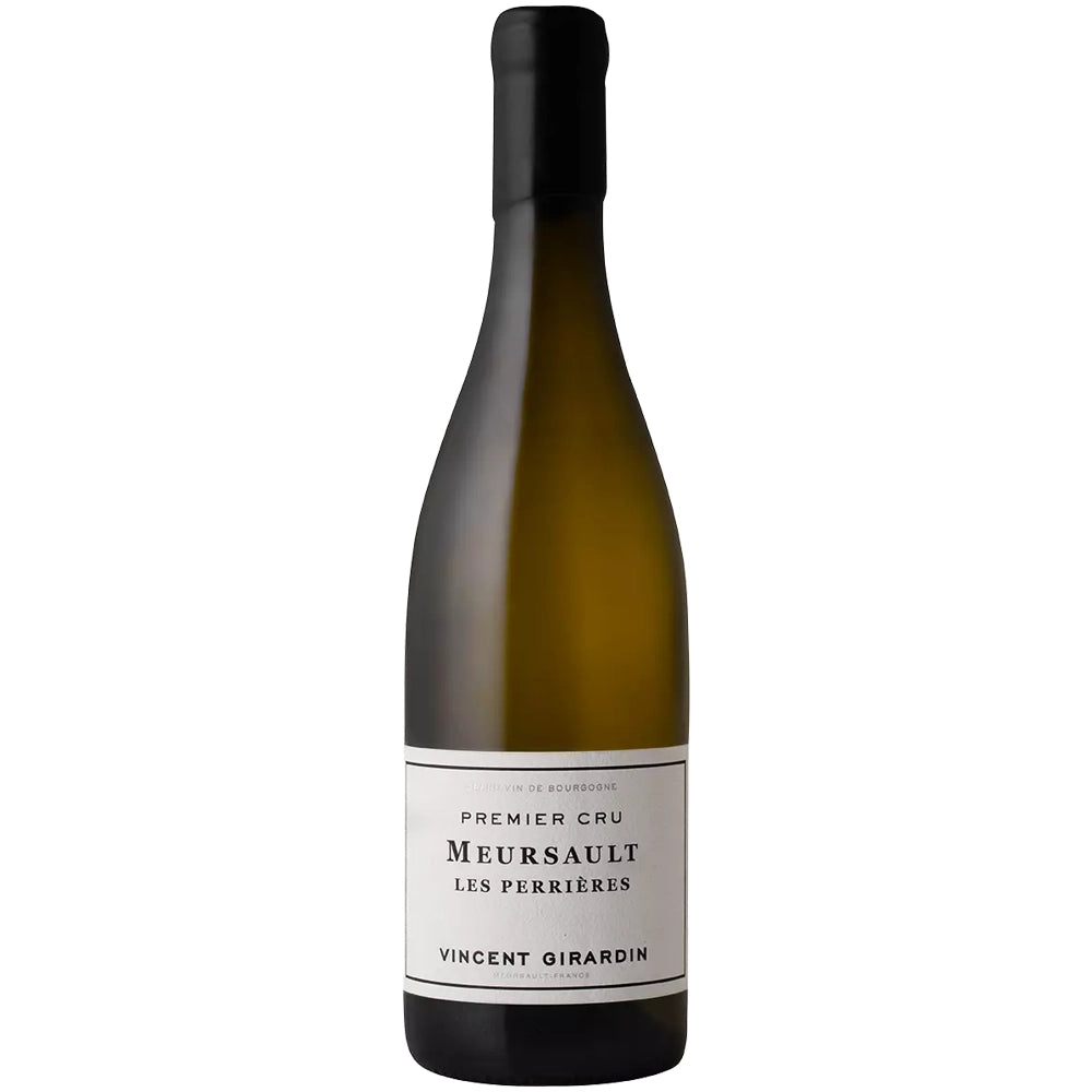 Eine Flasche Vincent Girardin Meursault 1er Cru Les Perrières AOC 2016 Weißwein vor weißem Hintergrund.